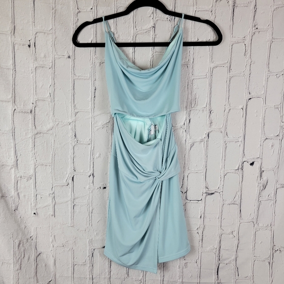 Hello Molly sky blue flowy fountains cut out front open back mini dress - Picture 7 of 15